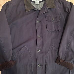 GAP Men's Dark Blue Jacket with Brown Collar